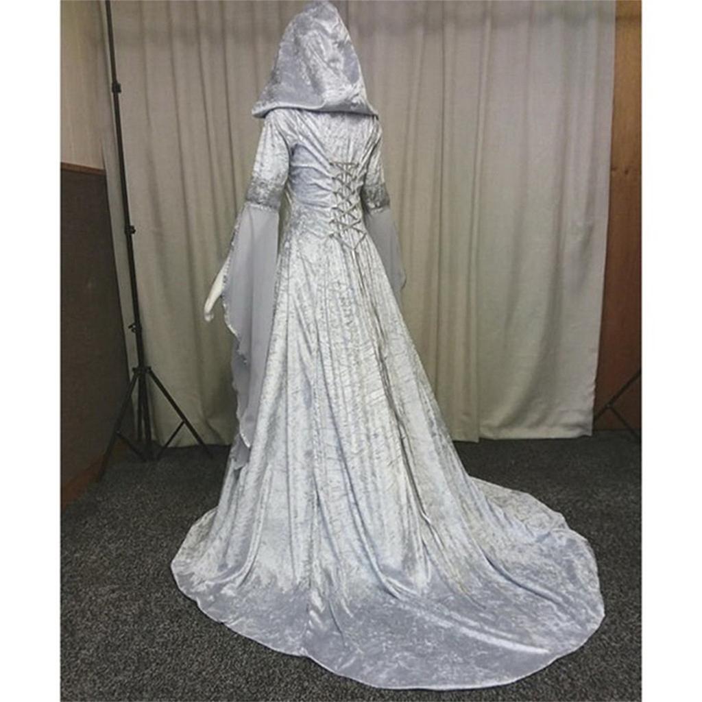 Женская мода с длинным рукавом с капюшоном готическое платье длиной до пола, платье для косплея