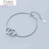 Genuine 925 Sterling Silver Double Circle Interlocking Round Love Circle Chain Bracelet