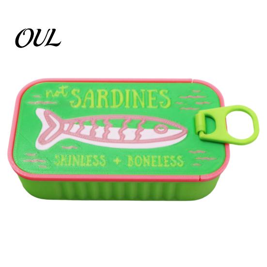 Whimsical Jewelry Container Sardine Tin Box with Fishbone, PLA Vintage Compact Size Decorative Vanity Accessory Organizer, Portable Storage