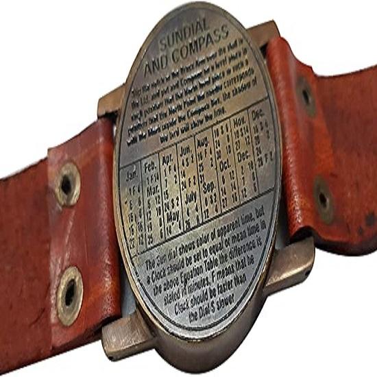 Comfort Marine Wearable Antique Sundial Compass Brass and Leather Wrist Compass