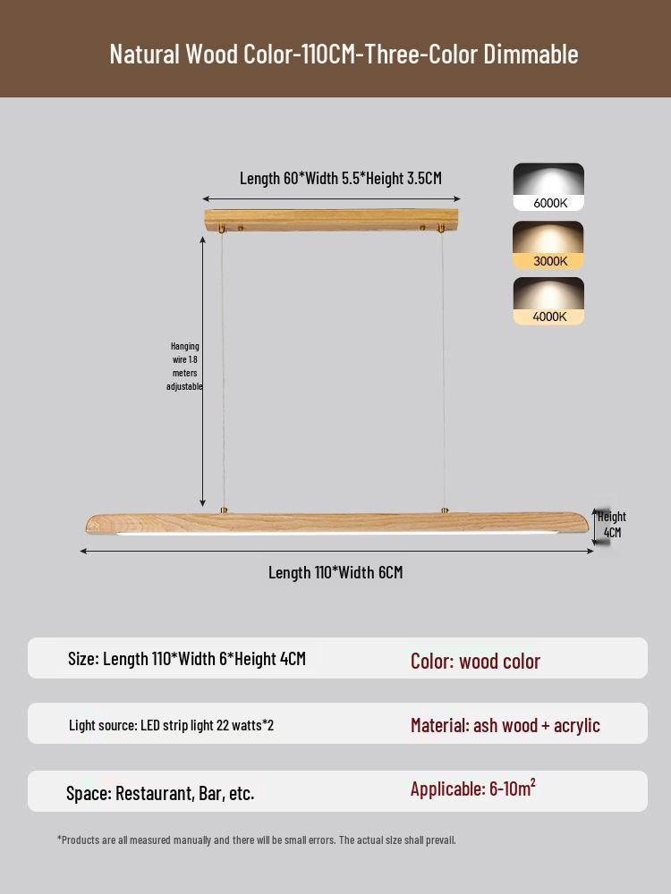 White Ash Solid Wood Zen Chandelier for Dining Room, Tea Room, Bar Counter, or Office Desk