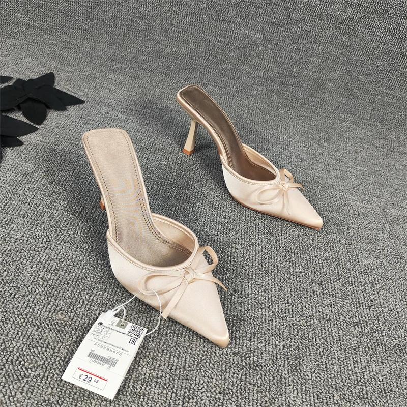 Summer High Heel Women Slippers Fashion Pointed Toe Muels Shoes Ladies Elegant Party Dress Sandalias Women Slippers Sandals