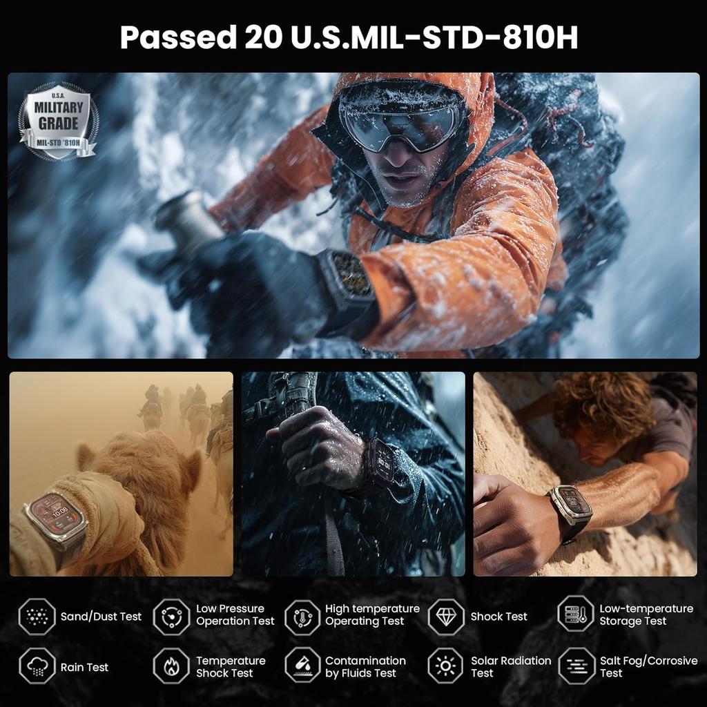 Новые 1400 мАч Большая Батарея Военные Наручные Умные Часы для Активного Отдыха 2,01 дюйма Мужские 10ATM Водонепроницаемые Bluetooth Звонки Спортивные Умные Часы