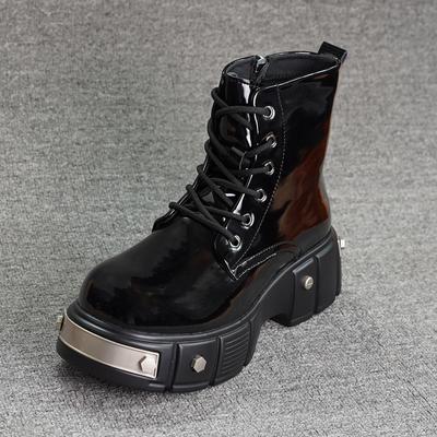 Платформа Ботинки Мартин Металл панк молния ботинки локомотивы Британская обувь с большой головой Модные универсальные высокие ботинки в стиле милитари