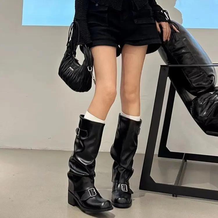Women'S Over-Knee Long Boots Round Toe Western Knight Boots Thick Heel Autumn Winter New Style Polyurethane Rubber Material