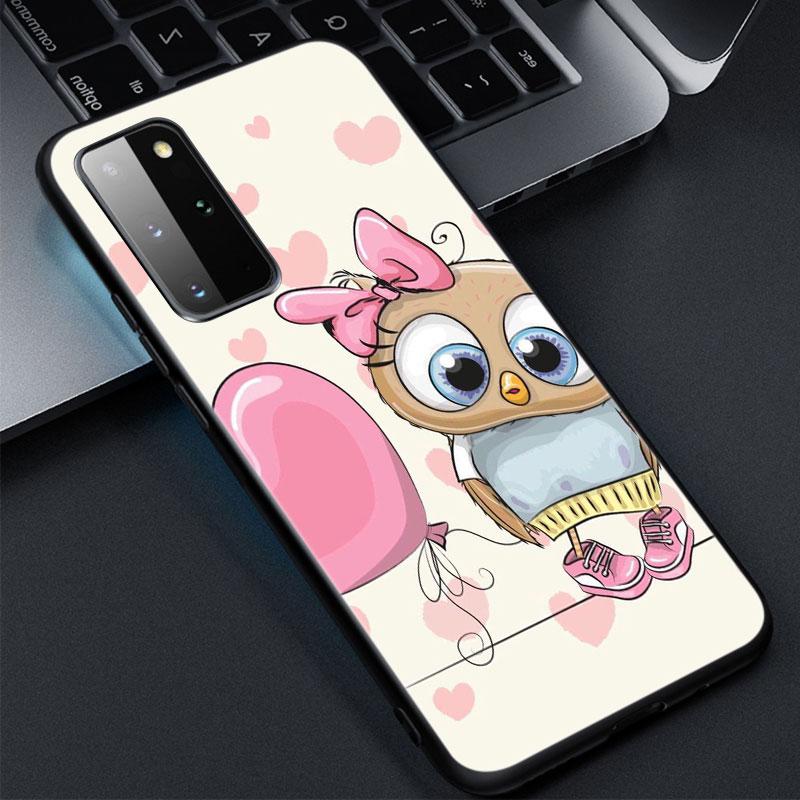 Cartoon Owl Cute Owls Phone Case For Samsung Galaxy S20 S21 FE S10 Lite Note 20 10 Lite S8 S9 S10E S10 Plus Ultra Black Cover