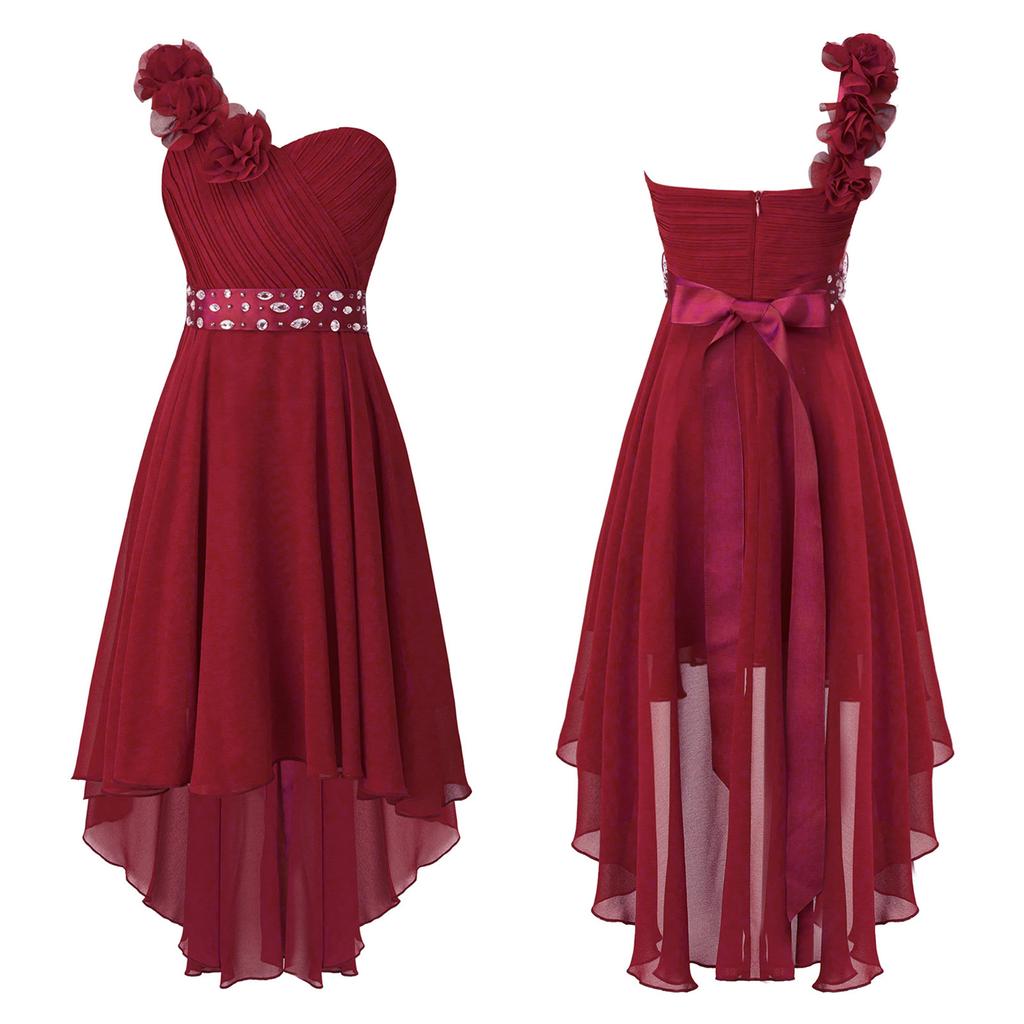 Шифоновое свадебное платье подружки невесты на одно плечо с цветами и асимметричным подолом, пышное бальное платье для выпускного вечера