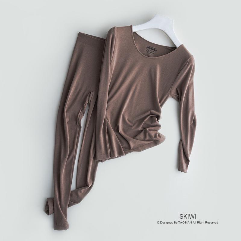 Женский бесшовный комплект термобелья из пухового шелка - тонкий костюм на осень/зиму