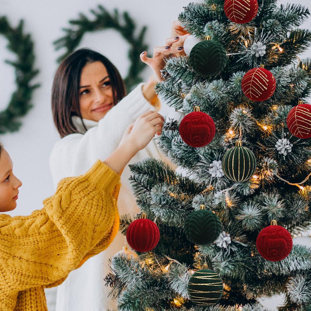 12 шт. Бордовые елочные шары, флокированные, украшения для рождественской елки, вечеринки, новогодние рождественские подвесные шары