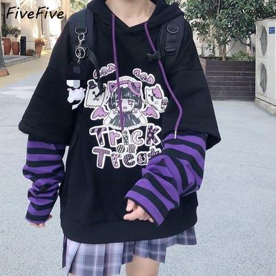 FiveFive Kawaii Толстовка женская геймерша для девочек черные толстовки Harajuku аниме толстовка женская High Street Kpop большие милые пуловеры больших размеров