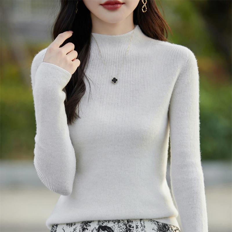 DAFIFY Women's Fashion Casual Fall Winter Solid Color Print Long Sleeve Half Turtleneck Sweaters