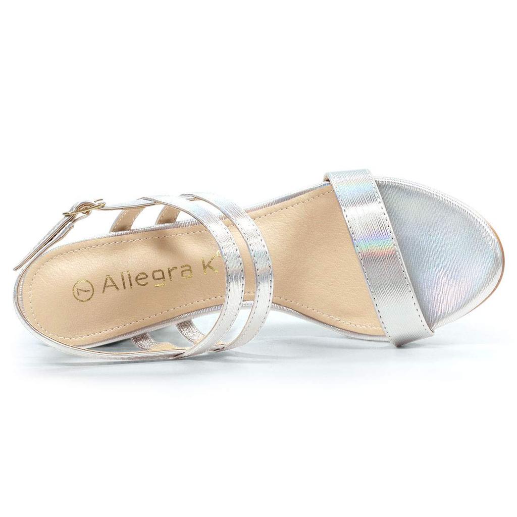 Allegra K Women's Slingback Ankle Strap Sandals with Chunky Block Heels, Silver, Size 27.0cm