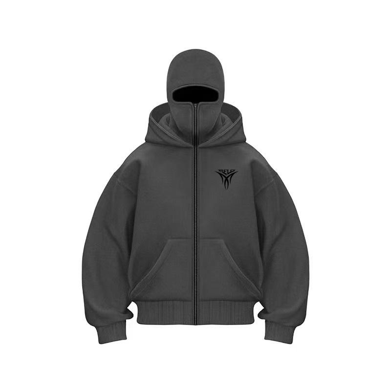 Autumn and Winter European and American Style Double-Hooded Loose Trendy Black Label Cardigan Zipper Hoodie