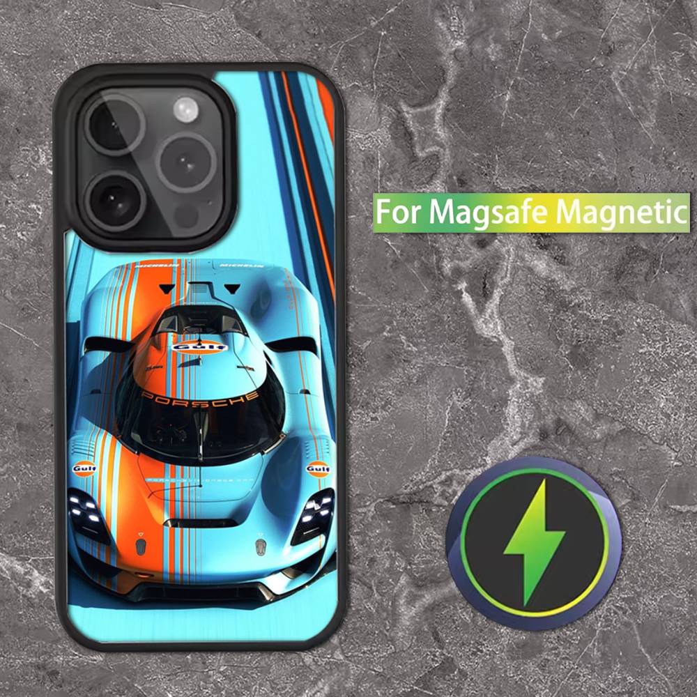 Чехол для телефона Star G-Gulf Racing Car для iPhone 16, 15, 14, 13, 12, 11, Pro, Max, Plus, Mini, SE Магнитная беспроводная зарядка Magsafe