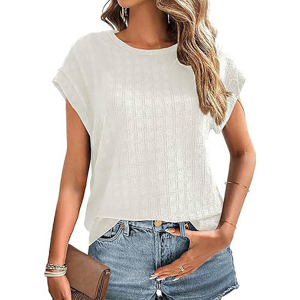 YYFS Women's Fashion Casual Summer Spring Solid Color Print Short Sleeve O-Neck Blouses & Shirts