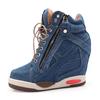Women's Denim Wedges High Top Sneakers Platform Casual Fashion Woman Zipper Vulcanized Shoes Thick Bottom Big Size 41