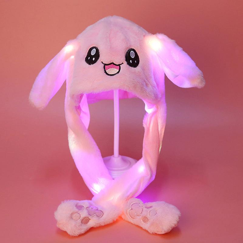 1Pc Glowing Cute Bunny Ears Hat Jumping Rabbit Hat Glowing Ear Moving Bunny Hat Cartoon Cute Plush Hat Toys Gift