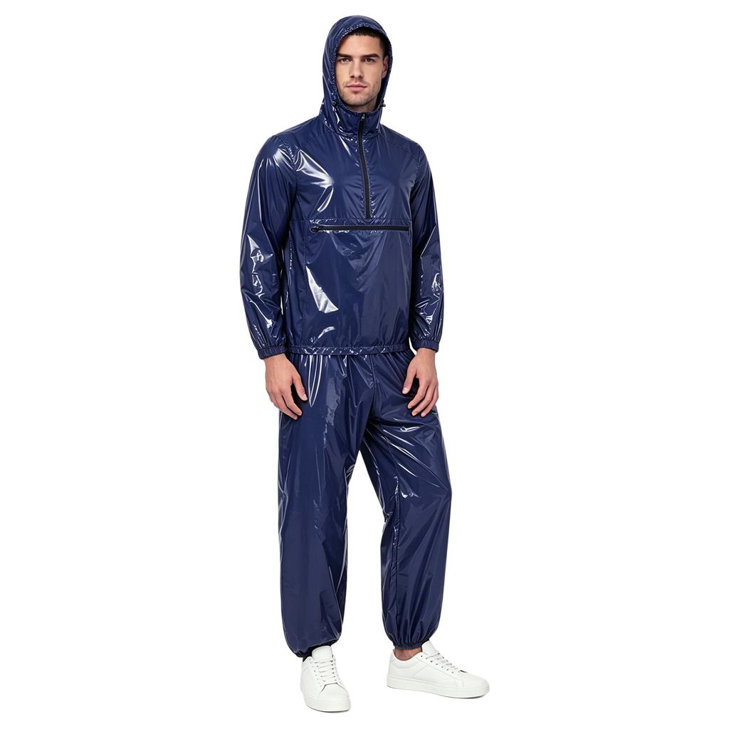 Mens Waterproof Tracksuit Hooded Windbreaker Front Zipper Pocket Jogging Pants Elastic Waist Rainwear Suit