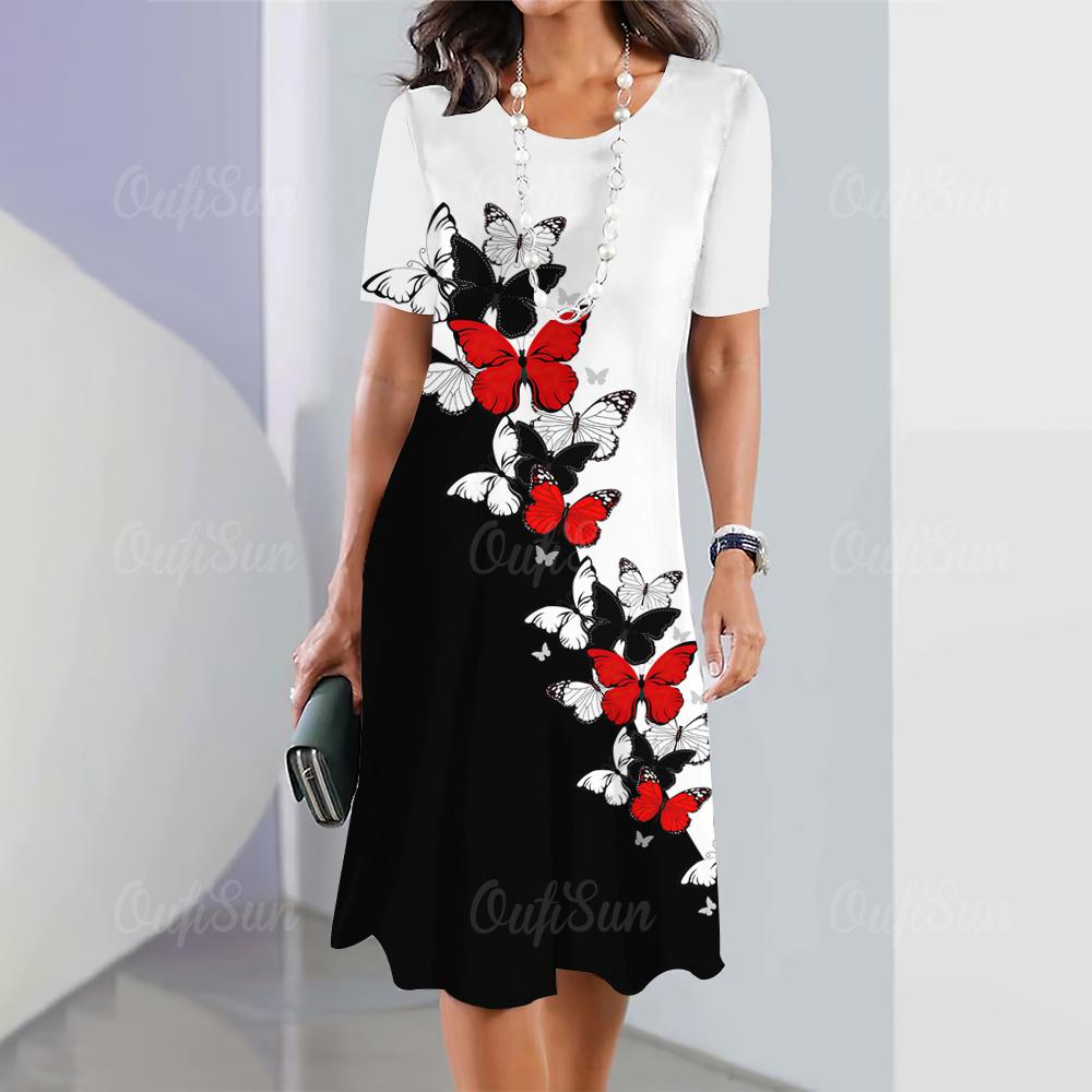 Butterfly & Floral 3D Print New Women's Dresses Plus Size Female Summer Dress