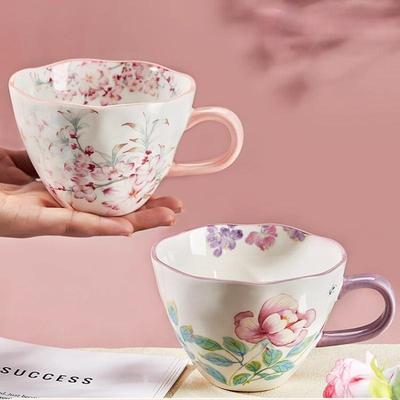Керамическая кофейная кружка с цветочным рисунком, Премиальная кофейная/чайная кружка из костяного фарфора 350 мл, Чашка для чая, Кружка для завтрака