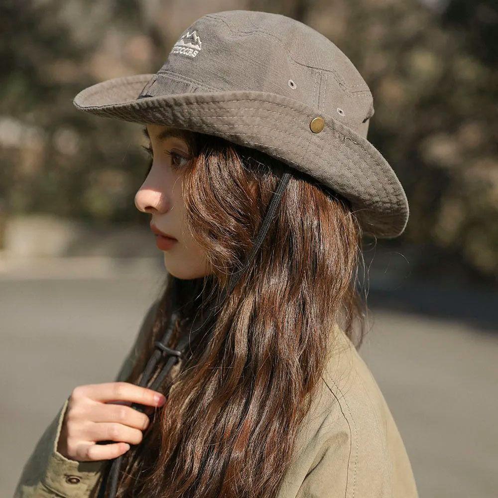 Big Brim Western Cowboy Hat Solid Color Sun Protection Bucket Cap Hiking Fisherman Hat Fishing