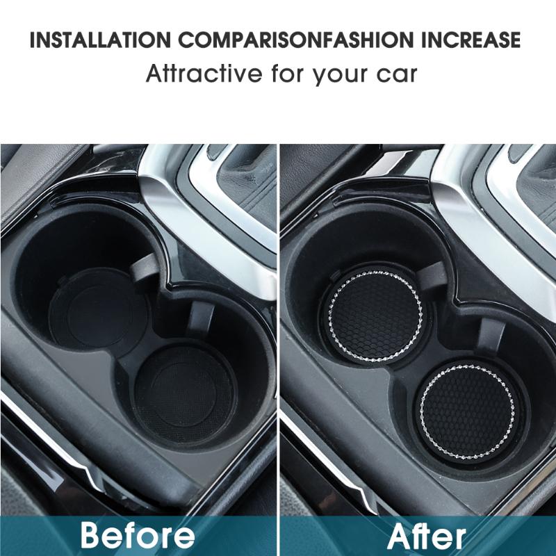 2PCS Car Interior Water Cup Pad Diamond Rhinestone Bling Decoration Anti-Skid Cup Bottle Non-slip Coaster Auto Accessories