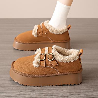 2025 Новые утолщенные плюшевые ботильоны женские зимние сапоги на толстой платформе для снега женские нескользящие теплые хлопковые ботинки из искусственной замши