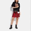 Coach Red Plaid Leather Mini Cylinder Crossbody Bag With Black Leather Trim & Silver Hardware For Daily Use & Holiday Season