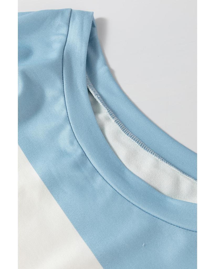 Azura Exchange Светло-голубой полосатый топ с заниженной линией плеч и длинными рукавами в цветочных блоках