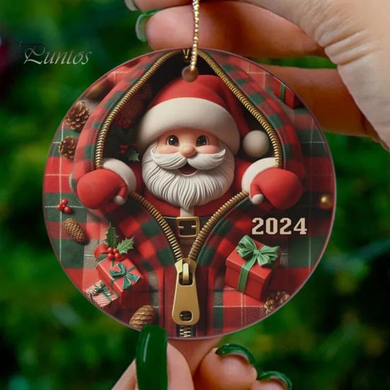 Рождественский подвесной орнамент, плоский акриловый Санта-Клаус, молния, украшение, праздничный кулон для рождественской елки, декор для зимней вечеринки
