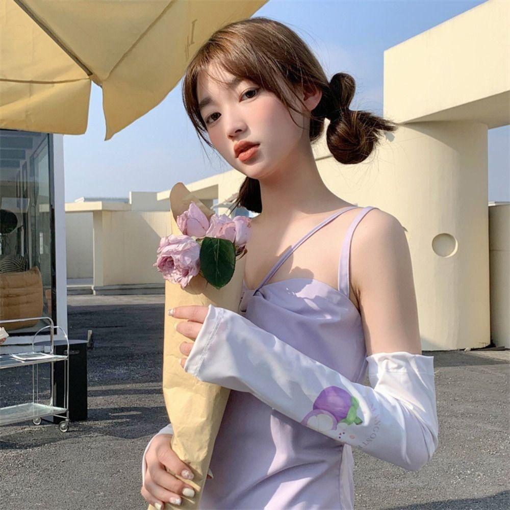 Рукава с фруктовым узором для защиты от солнца, рукава из ледяного шелка против солнечных ожогов, милые нарукавники, лето