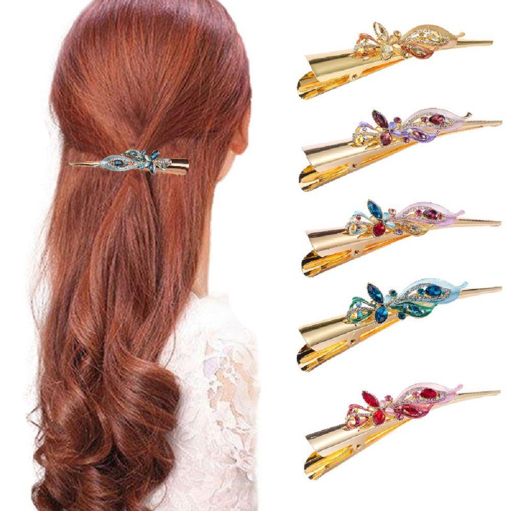 Large Fashion Crystal Metal Butterfly Women Duckbill Clips Hair Clips Hairpin Horn Clips