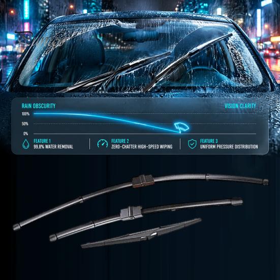 Всепогодные стеклоочистители 3 шт./комплект Автомобильный комплект для Ford Focus 2005-2011, 26/17/14 дюймов Передние сменные дворники Задний комплект, Автоматические бескаркасные дворники для лобового стекла
