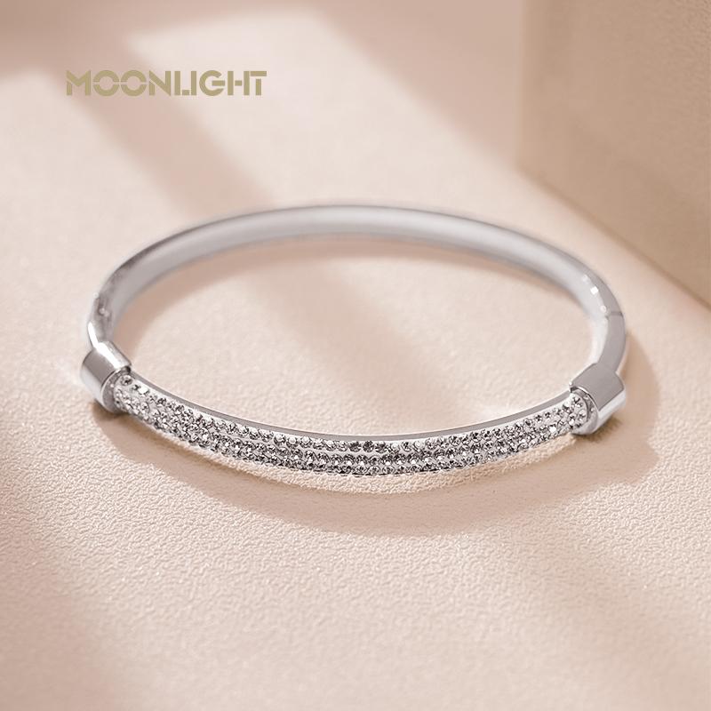 MOONLIGHT Модные Браслеты-Каффы с Фианитами для Женщин Трендовый Титановый Стальной Круглый Классический Браслет Женские Ювелирные Изделия Подарок