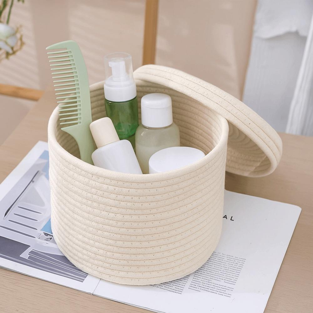 Hand Woven Toys Storage Box Dustproof Storage Container Cotton Thread Basket Office Supplies