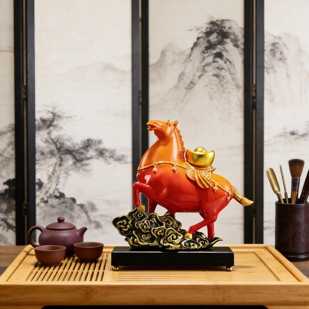 Фигурка лошади Скульптура животного Смола Центральный элемент Декоративный Китайский Фэн-шуй Настольный