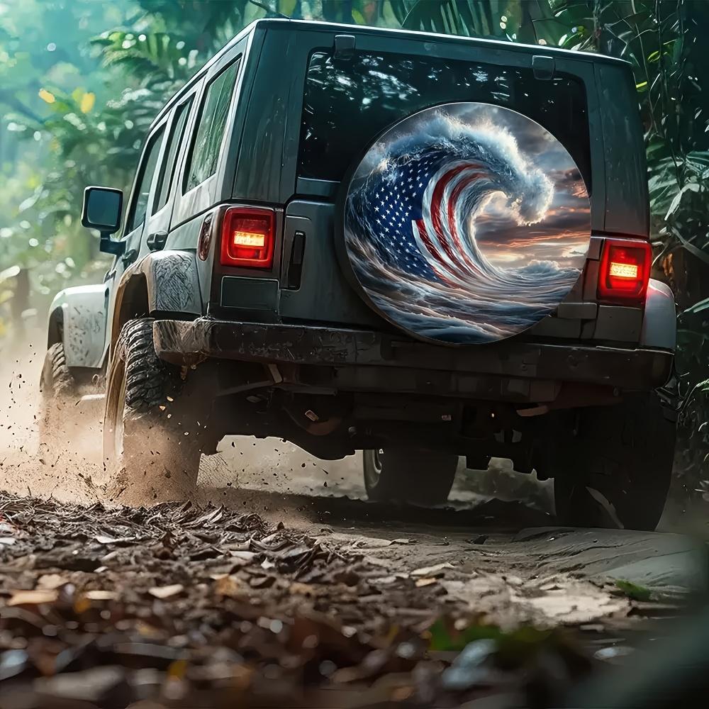 1 Spare Tire Cover - Patriotic American Flag Wave Design, Durable Polyester Weather-resistant All-season Protection, Suitable Fo