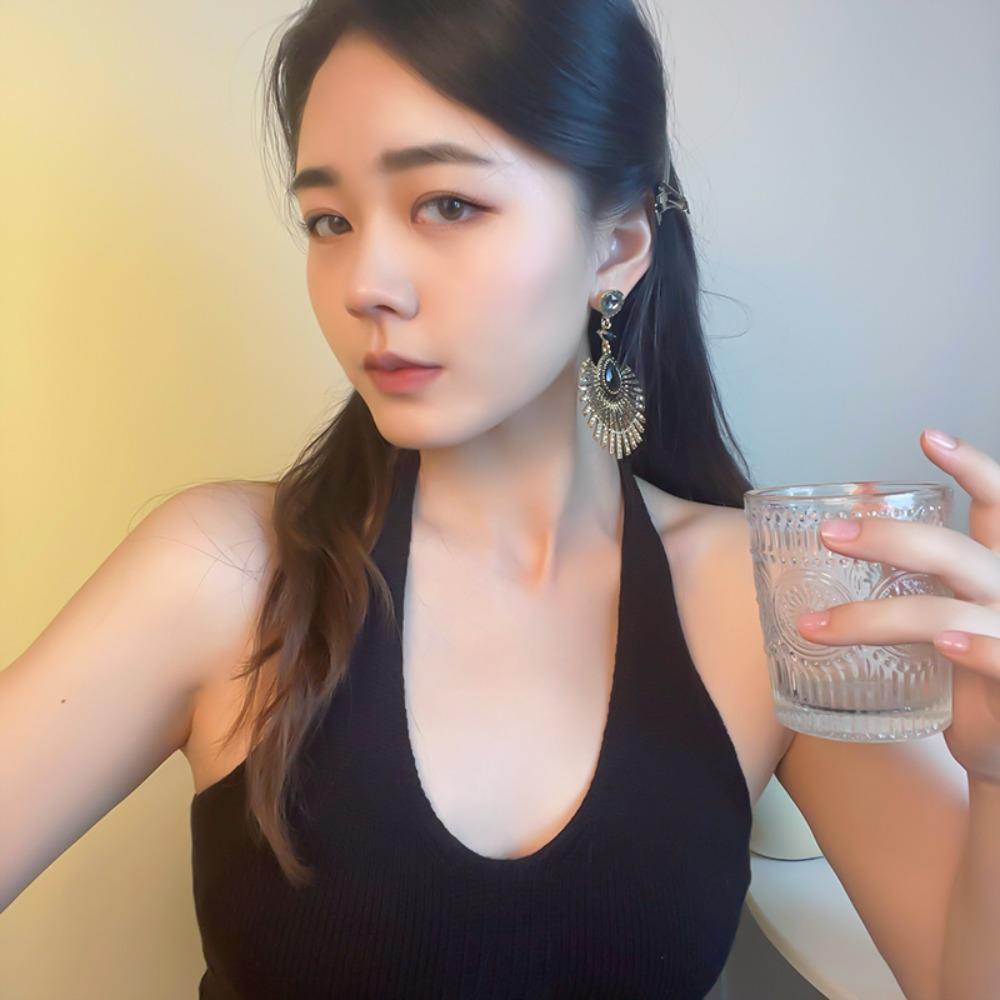 Light Luxury Tassel Dangle Earrings Exaggerated Vintage Earrings Rhinestone Peacock Earrings  Women