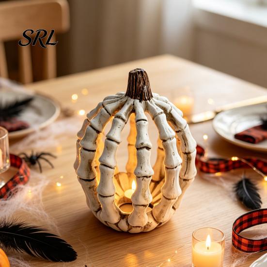 Decorative Pumpkin Skulls Halloween Skull Figurine, Realistic Resin Skeleton Statue Decorations, Spooky Indoor Table Decor Desktop Ornaments