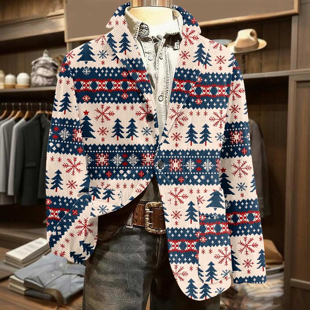 Men's Printed Corduroy Warm Pocket Suit Jacket Cardigan Men's Casual Suit