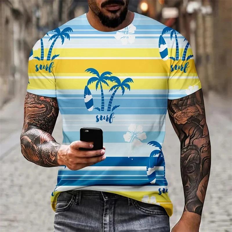 Summer Fashion T-Shirts with Coconut Palm 3D Print, Street Men's Large Size Daily T-Shirt with Round Neckline and Short Sleeves, T-Shirts, Tops