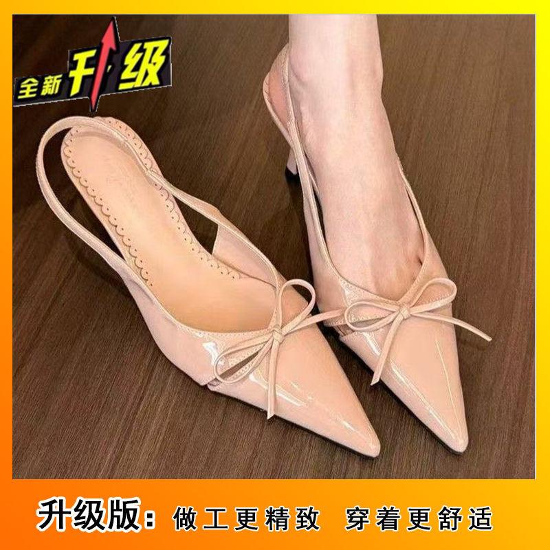 Темпераментные туфли-лодочки на французском среднем каблуке с острым носком, женские, весна-лето 2025, с мелким вырезом, с полым задником, на высоком каблуке, модные сандалии