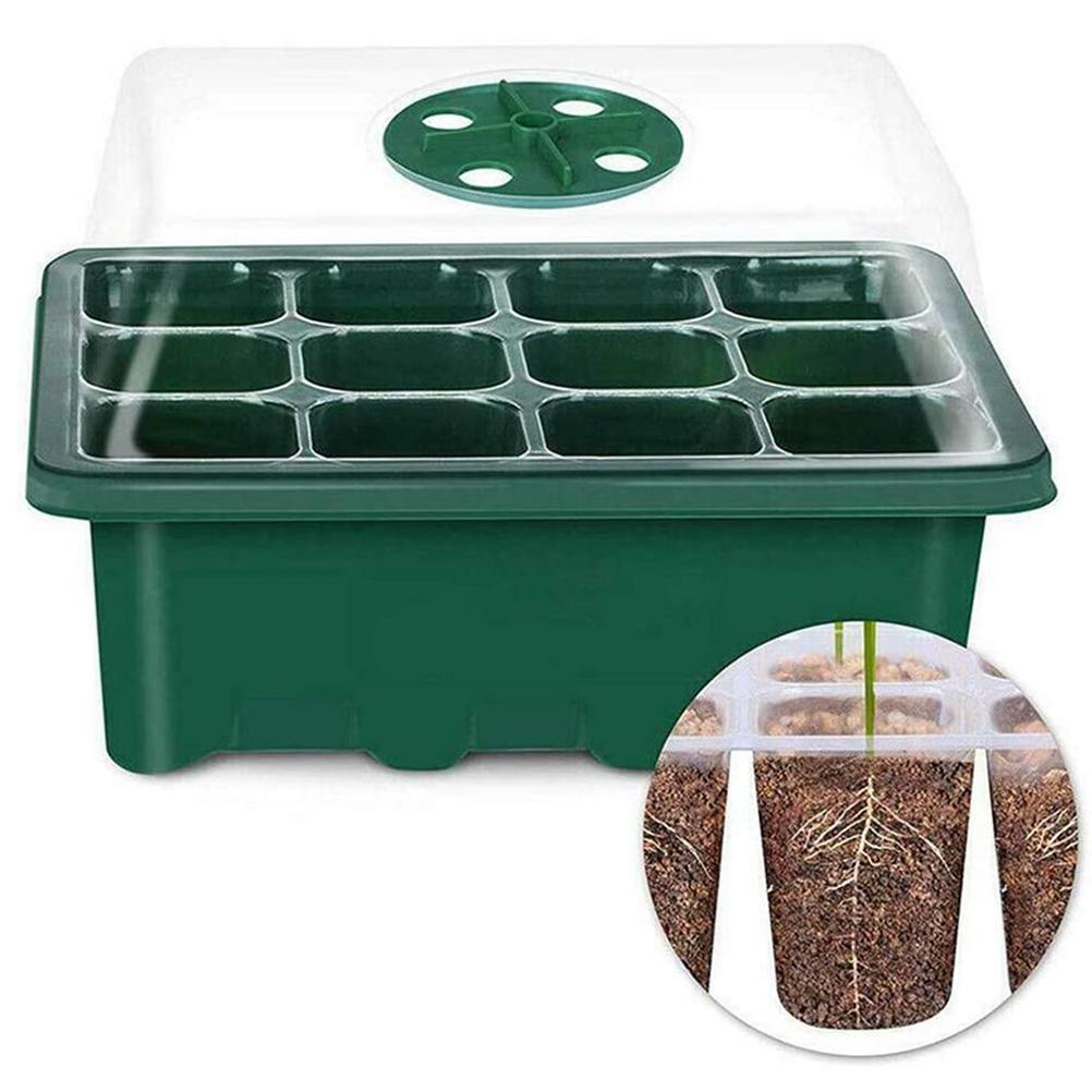 12 Hole Seedling Tray Seed Starter Tray Greenhouse Grow Trays Humidity Adjustable Plant Starter Kit