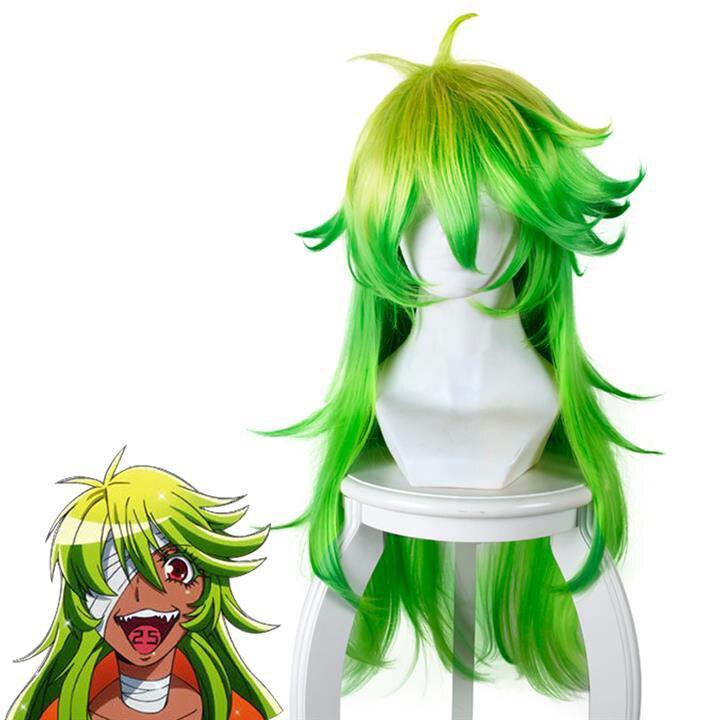 Аниме 80 см Detentionhouse Nanbaka Niko No.25 Парики для косплея Зеленый Желтый Ombre 80 см Длинный вьющийся парик из синтетических волос