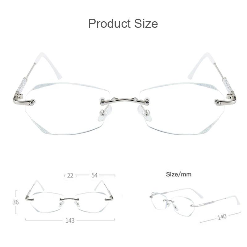 Rimless Women's HD Lens Reading Glasses Fashion Trendy Diamond Cut Eyeglasses for Ladies Unisex Luxury Far Sight Presbyopia