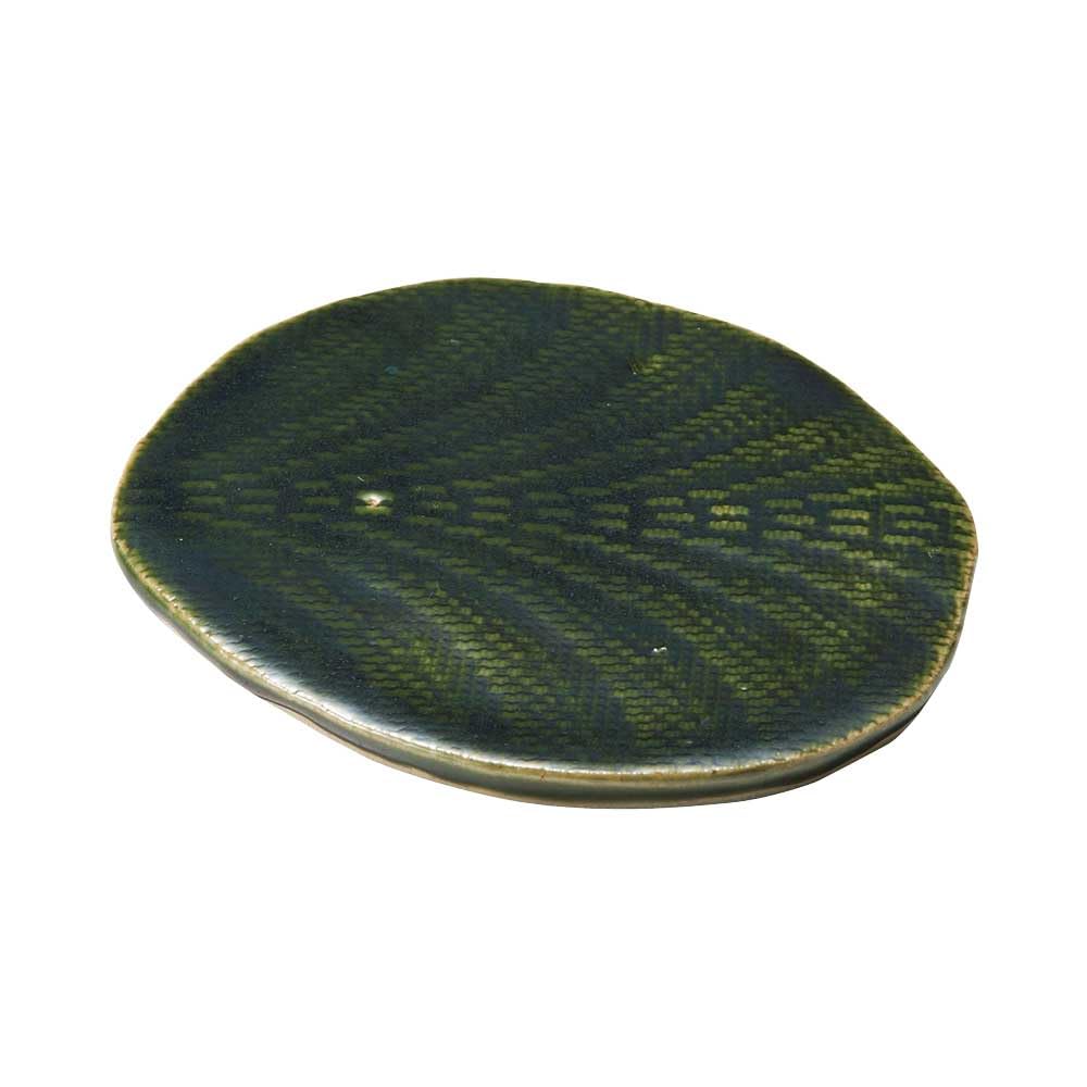 Yamaco Akazu Ware Oribe Plate, Small, 10.8x9xH0.7cm, 08988