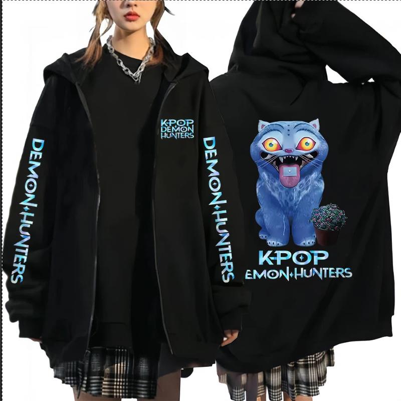 Горячая K-pop Толстовка с капюшоном на молнии Охотники на демонов Кино Мира Руми Зои Пуловер Свитшот Мужская Женская Повседневная Одежда Оверсайз Толстовки