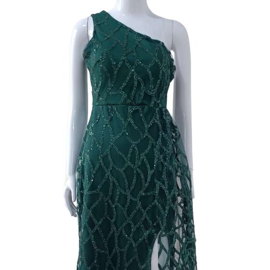 Женское вечернее платье на одно плечо без рукавов с блестящими пайетками и мягким декором из перьев с высоким разрезом, сплошной цвет, облегающее, с высокой талией, длина пола