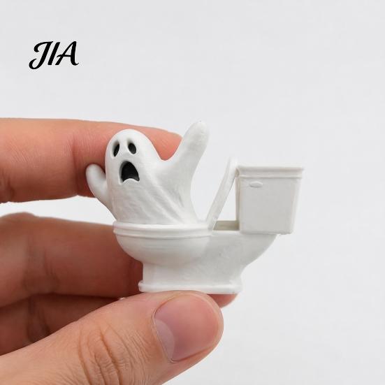 Halloween Home Decorations 3D Printed Toilet Ghost Figurine, Minimalist Statue, Funny Desktop Ornament, Interesting Cafe Decor Creative Tabletop