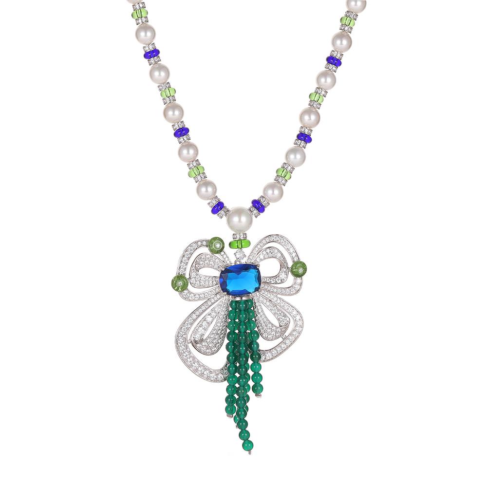 Direct Pearl butterfly Necklace Green Agate Tassels Long Sweater Chain Luxury Hand Made Jewellery Hyperbole Style